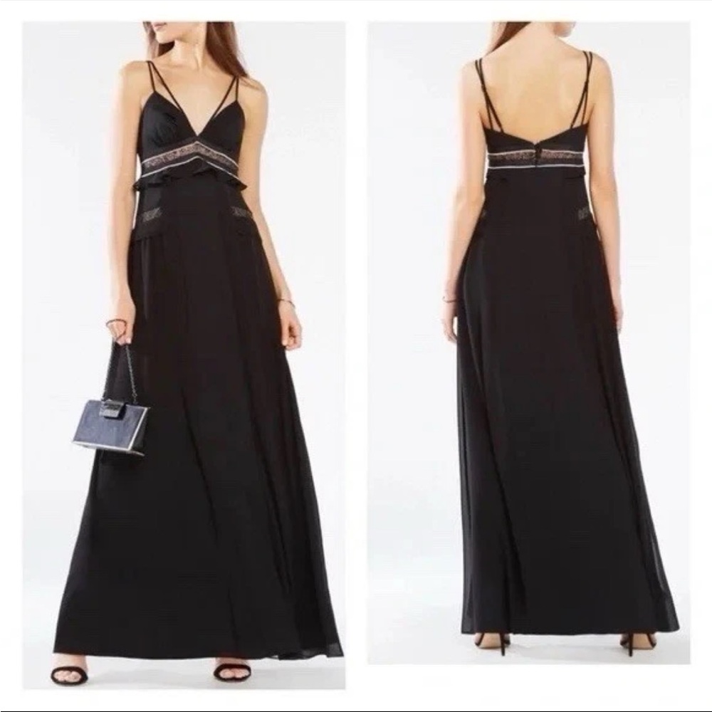 Bcbgmaxazria Kylee Lace Silky Georgette Ruffle-Trim Boho Goddess Maxi Dress